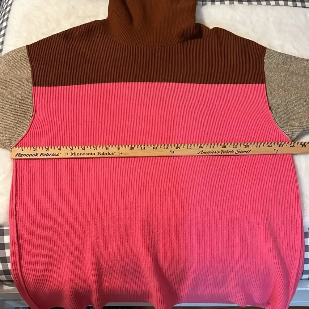 Free People Softly Structured Colorblock Turtleneck Sweater Pink Brown Oversized